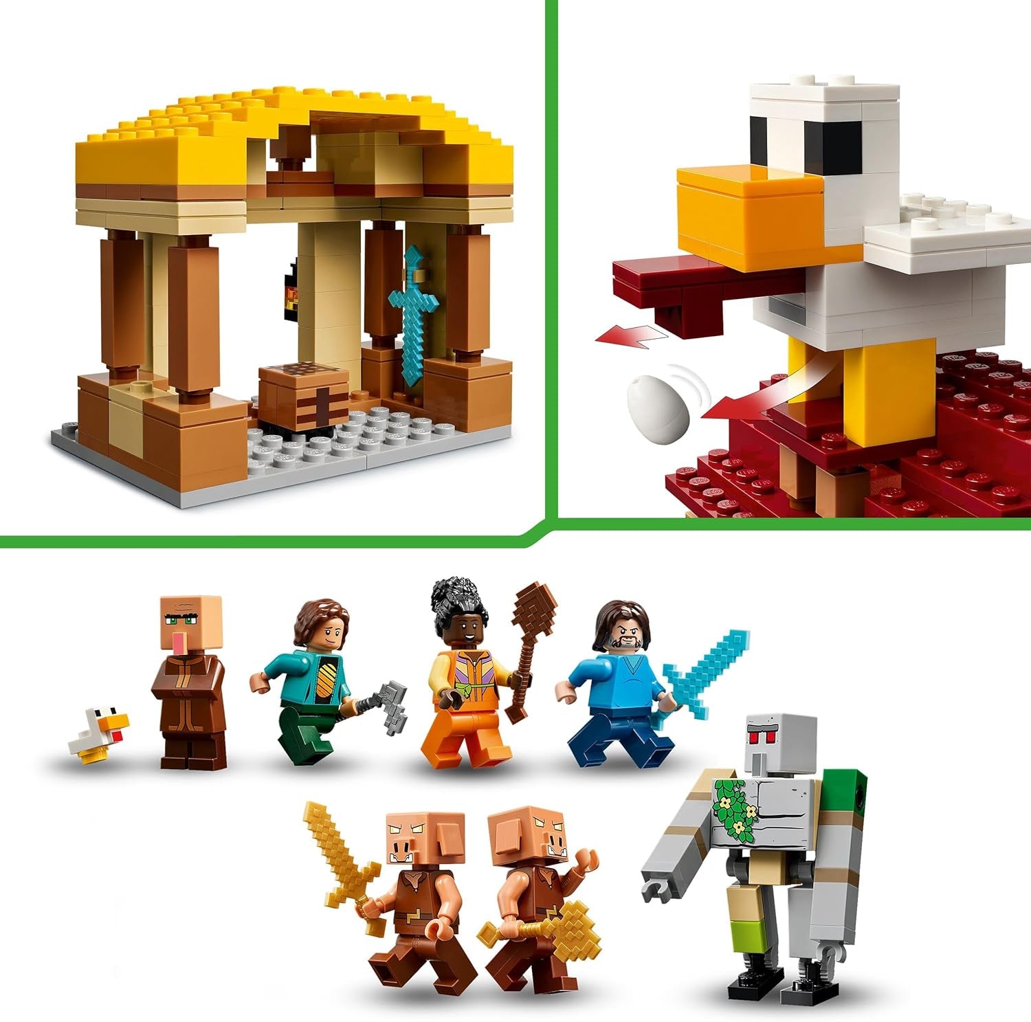 LEGO Minecraft Ghast Balloon Attack - Spelleksak för barn - Byggset för videospel med hus, kyckling och golem - Filmvaror för pojkar 10+ - 21273 Byggset Beuche den LEGO-Store