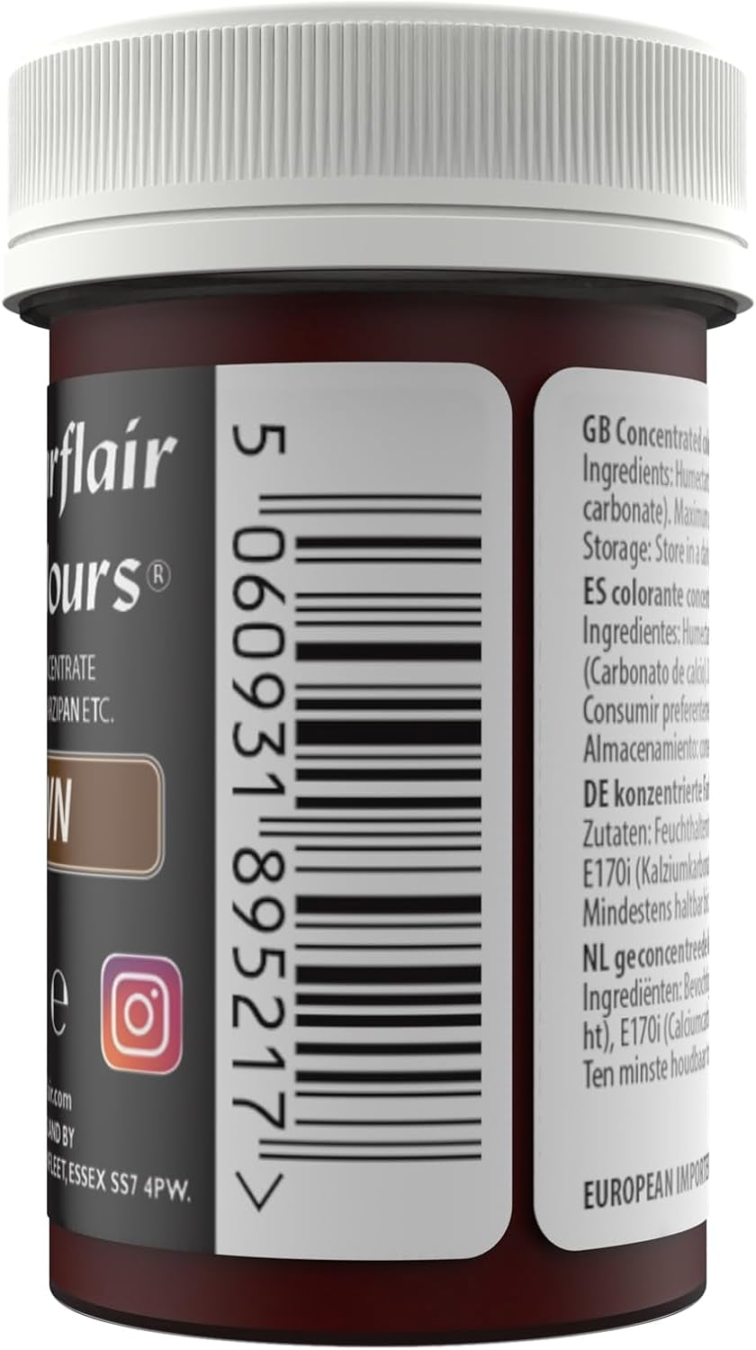 Sugarflair brun matfärgspasta, högkoncentrerad pastellfärgad matfärg för smörkräm, fondant, royal glasyr, tårtdekorationer och mer! Livlig matfärg! - 25 g