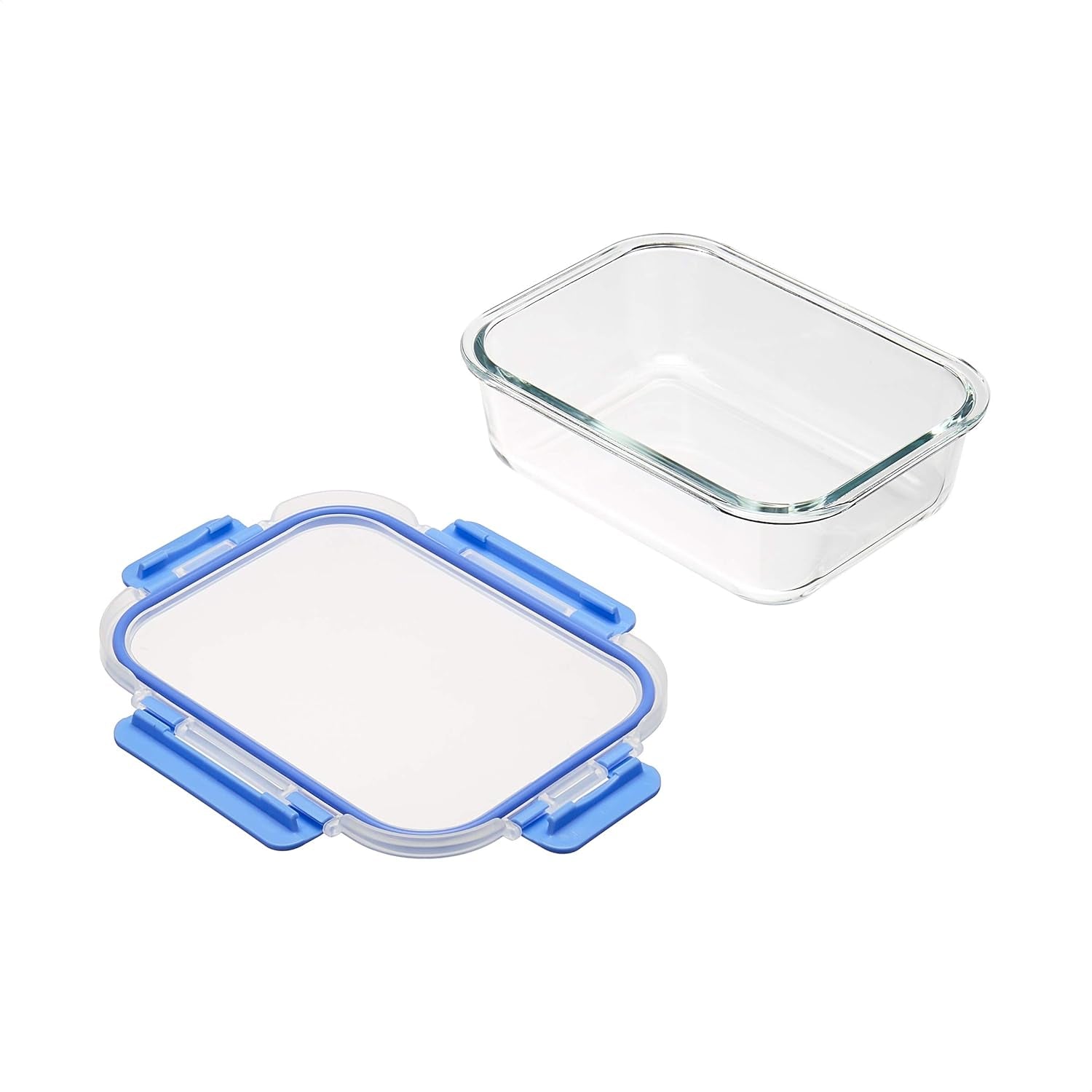 Amazon Basics matbehållare med lufttäta glaslock, 14-delars set, 7 behållare och 7 lock, BPA-fri, klar med blå silikontejp Matförvaringslådor Naty Shop
