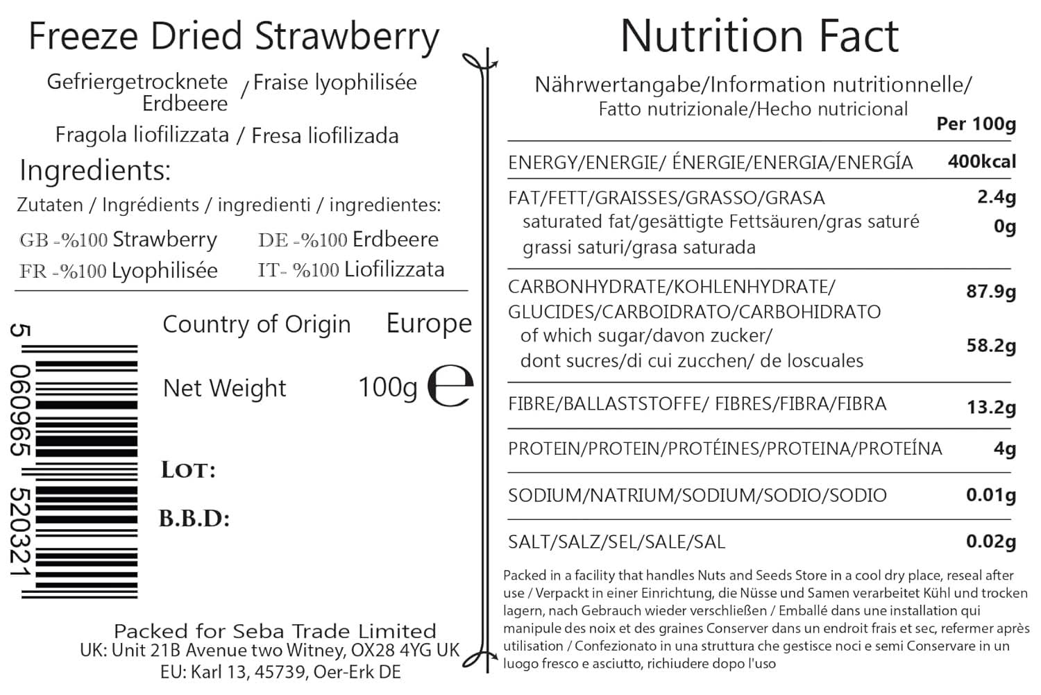 Seba Garden Premium, läckra torkade medelhavsjordgubbar, icke-GMO och veganska Torkade produkter Naty Shop