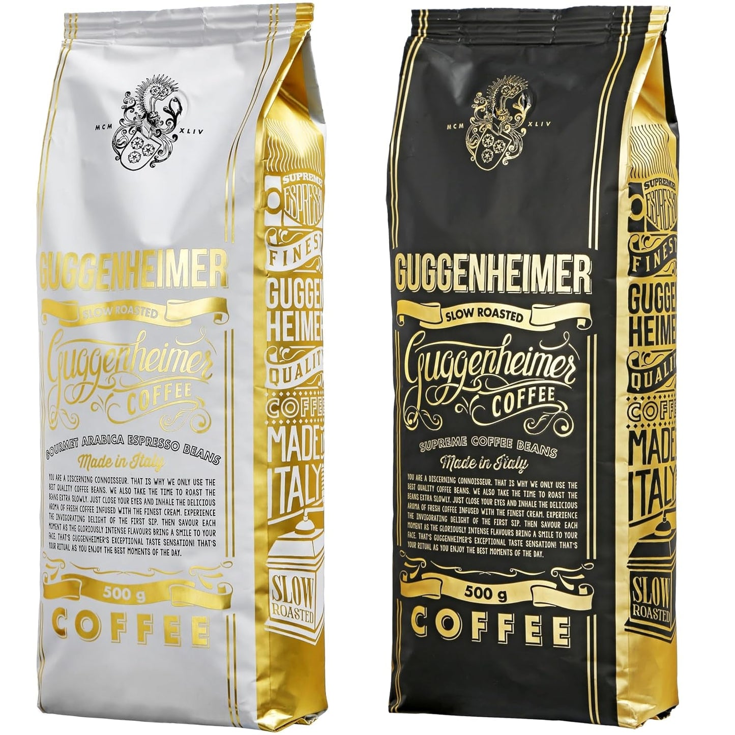 | Provförpackning kaffebönor 1 kg | Supreme 500g och Gourmet Arabica 500g | Låg surhet | Fin kräm | Den bästa espresson för helautomatiska maskiner | Kaffeprovningsset