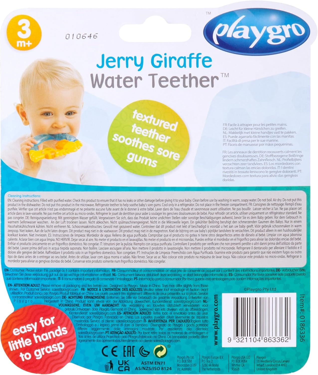 Playgro Jerry Giraffe Bringning - Baby Bringning - Silikon Bringning - Silikon Bringning - Tandningshjälp - Silikon - Baby Bringning - Färgglad