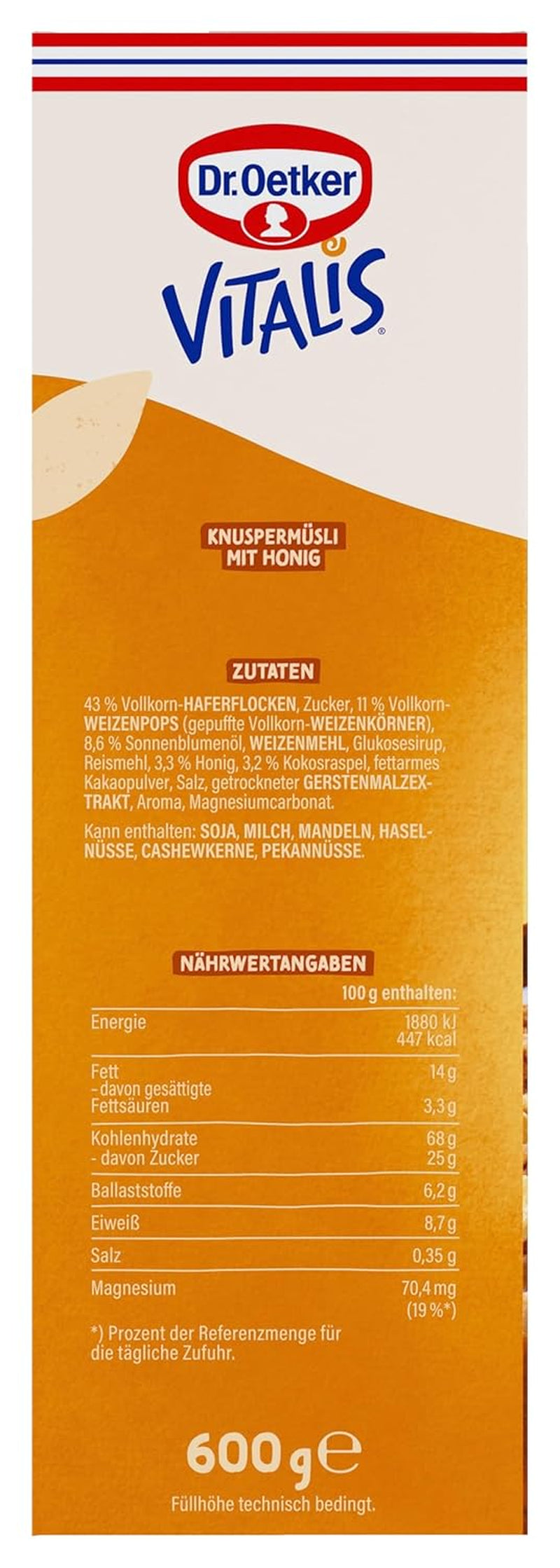 Dr. Oetker Vitalis Crunchy Honeys: Honey Crunchy Müsli för frukost och mellanmål, 5-pack (5 x 600 g)