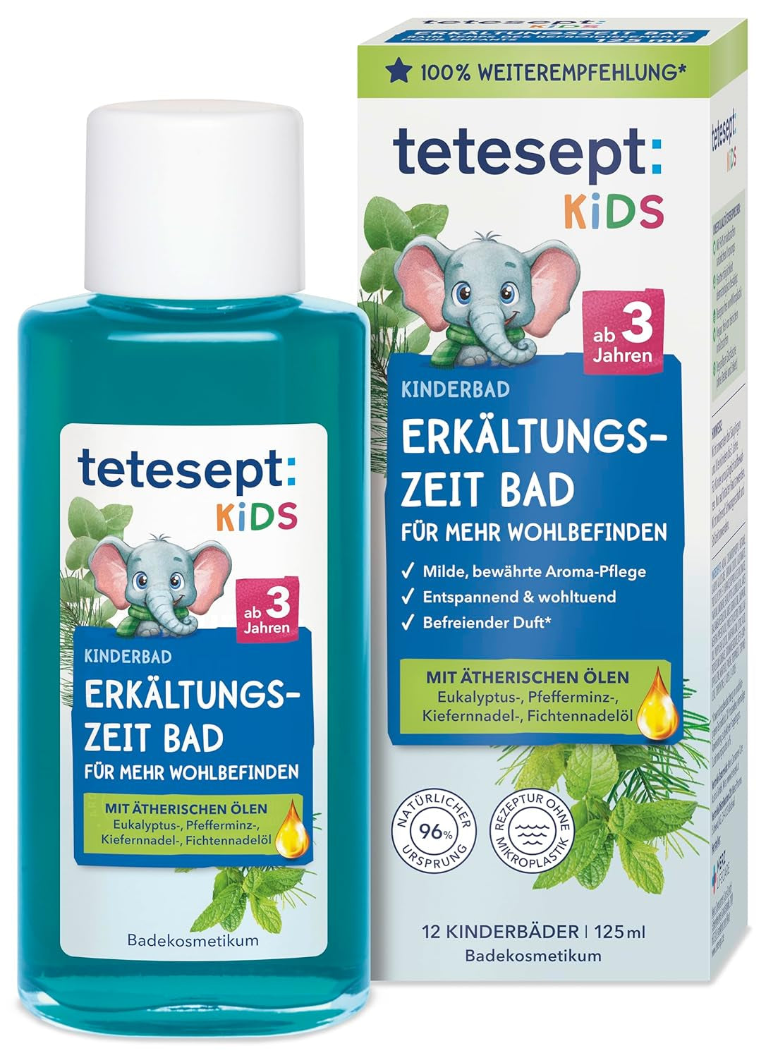 Tetesept Kids Cold Time Bath - badtillsats för barn för den kalla årstiden med 4 eteriska oljor, avslappning och värmande, 125 ml Naty Shop