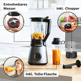 Bosch Standmixer Vitapower Serie 4 MMB6177S, Edelstahl-Klingen Tillverkad i Tyskland, 1,5L Thermosafe Glasbehälter, 0,6L To-Go-Flasche, Stopfer, Universalzerkleinerer, 30 000 U/Min, 1200 W, Silver Kitchen Naty Shop