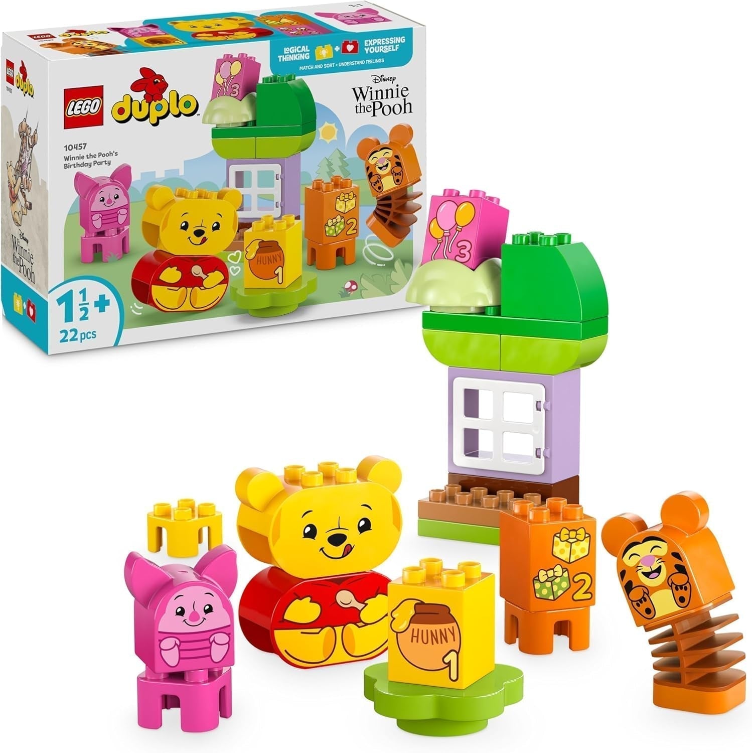LEGO DUPLO - Disney Nalle Puhs födelsedagsfest - pedagogisk leksak för förskolebarn - set med 3 minifigurer, inklusive Nalle Puh, Tigger och Nasse - presentidé för pojkar och flickor från 1,5 år 10457 Byggset Beuche den LEGO-Store Standardtitel