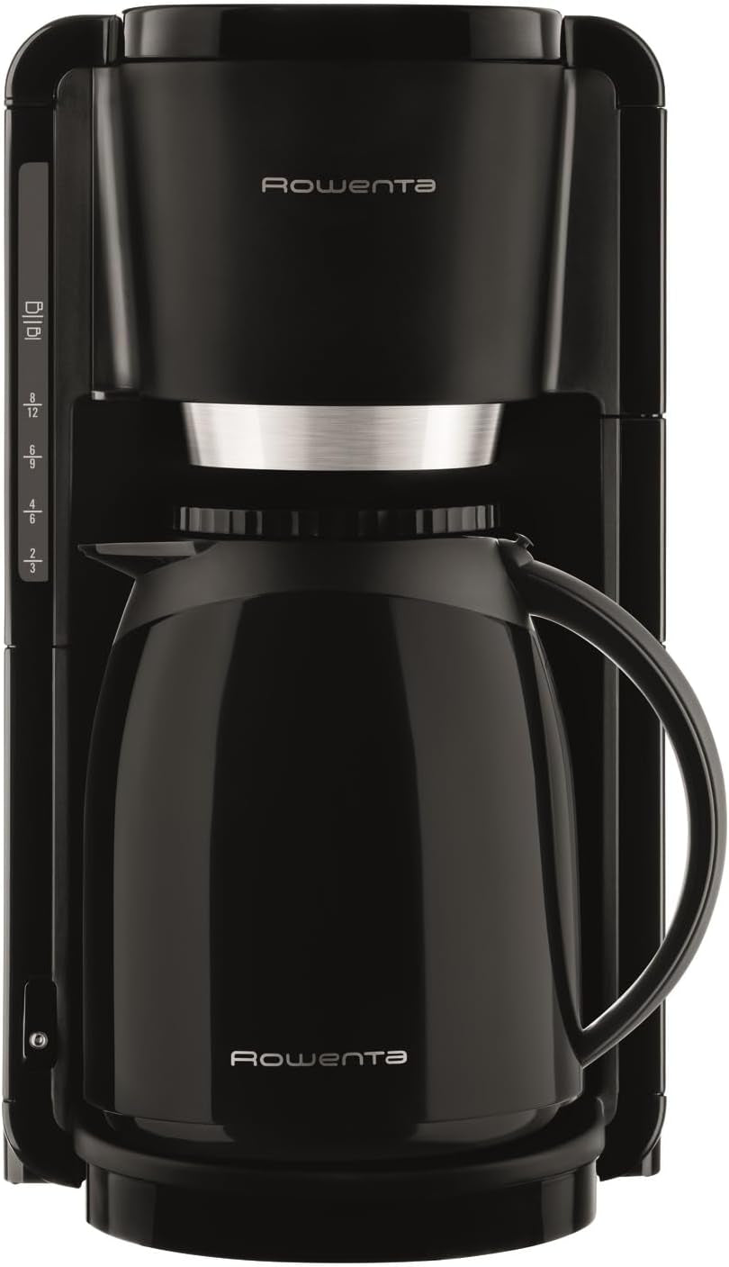 Rowenta Adagio Filter Espressomaskin, Termokanna i rostfritt stål, Håller kaffet varmt i upp till 4 timmar, 10-15 kopparkapacitet, 1,25L Kapacitet, Avtagbar filterkorg, Autoavstängning, Svart, CT3818