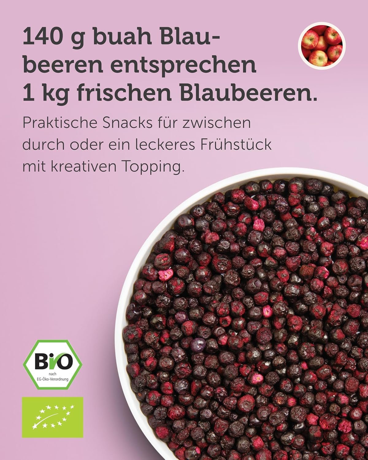 Frystorkade ekologiska blåbär BUAH® | Frystorkade ekologiska blåbär utan tillsatt socker | 100 % frystorkad frukt (vegansk, glutenfri, laktosfri) | Idealiskt mellanmål (140g) Naty Shop uttorkade produkter