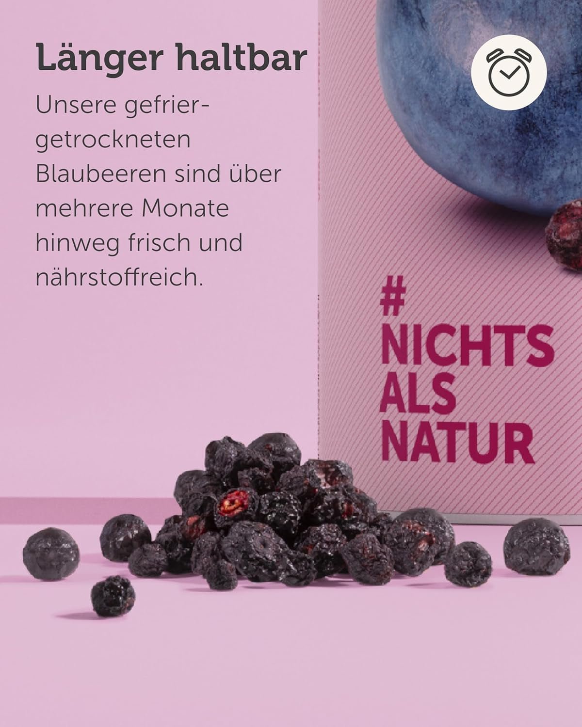 Frystorkade ekologiska blåbär BUAH® | Frystorkade ekologiska blåbär utan tillsatt socker | 100 % frystorkad frukt (vegansk, glutenfri, laktosfri) | Idealiskt mellanmål (140g) Naty Shop uttorkade produkter