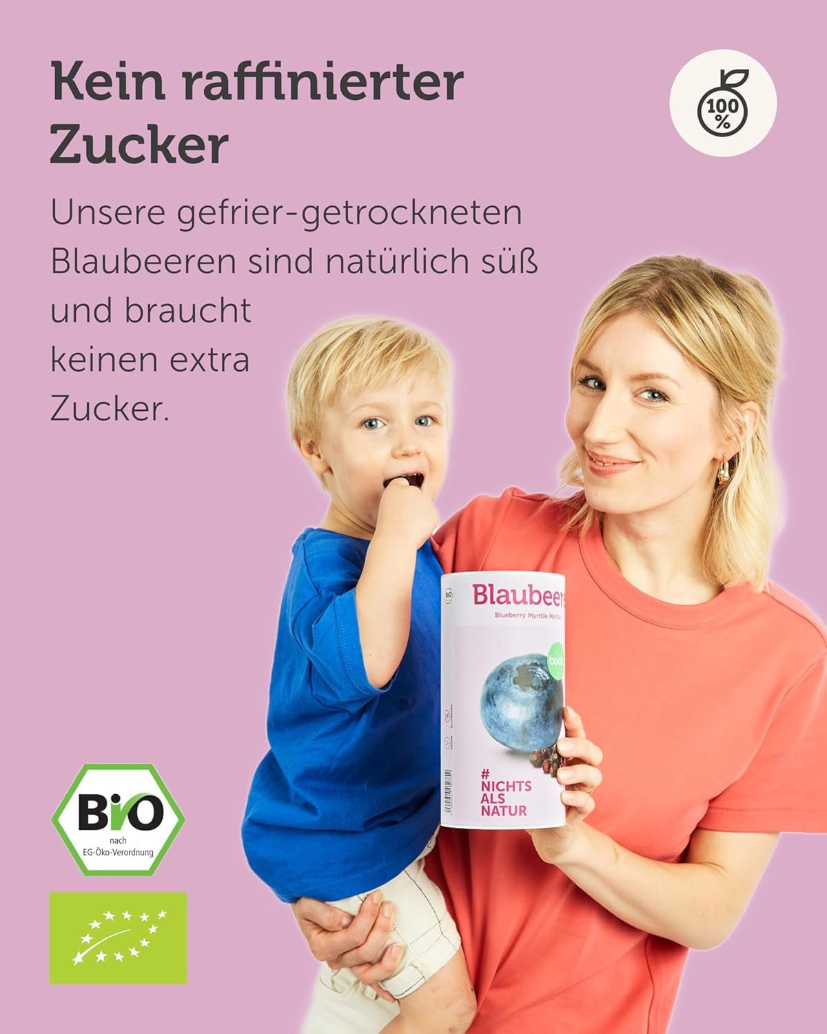Frystorkade ekologiska blåbär BUAH® | Frystorkade ekologiska blåbär utan tillsatt socker | 100 % frystorkad frukt (vegansk, glutenfri, laktosfri) | Idealiskt mellanmål (140g) Naty Shop uttorkade produkter