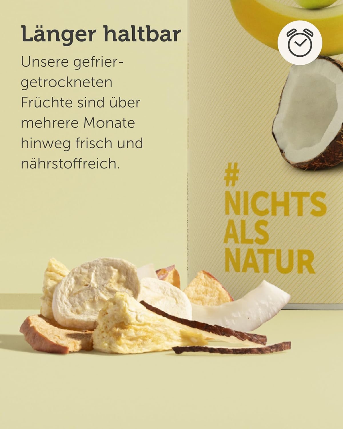 Frystorkad fruktmix BUAH® | Frystorkade ananas, bananer, äpplen och kokosnötter utan tillsatt socker | 100 % frukt | Vegansk, glutenfri, laktosfri (192g) Naty Shop torkade produkter
