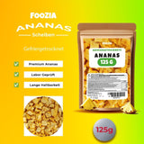 Frystorkad ananas 125g stora bitar, Frystorkad frukt utan tillsatser 100% ren - Naturlig torkad frukt - Torkad ananas, torkad frukt från Foozia Dehydrerade produkter Naty Shop