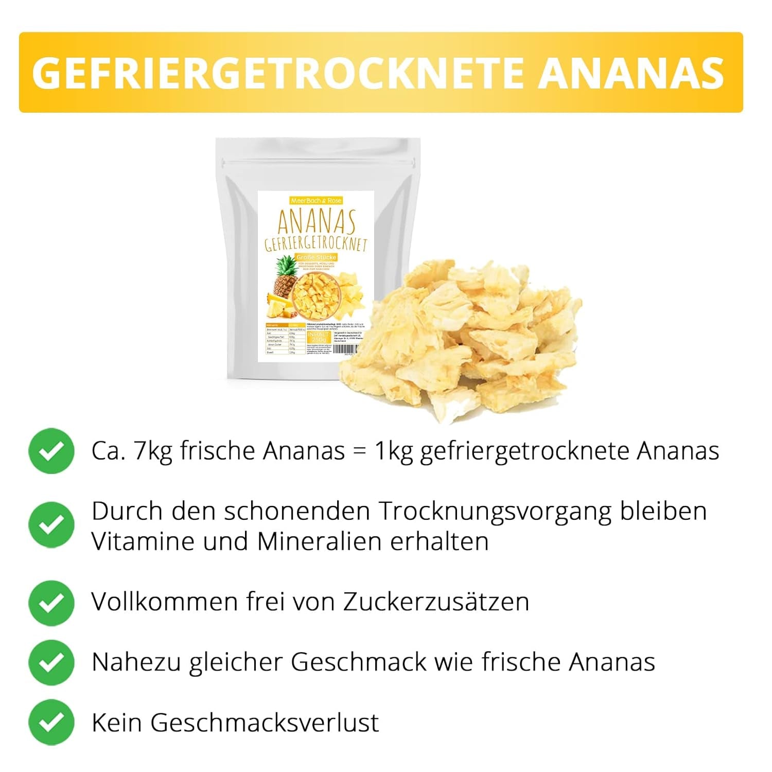 Frystorkad ananas 250g, stora bitar, frystorkad frukt i skivor, osötad, fruktiga ananasbitar, torkad ananas Dehydrerade produkter Naty Shop