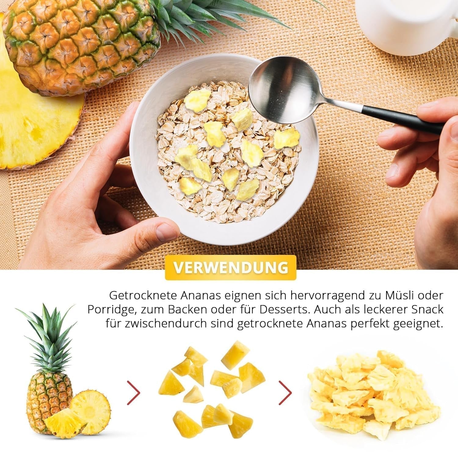Frystorkad ananas 250g, stora bitar, frystorkad frukt i skivor, osötad, fruktiga ananasbitar, torkad ananas Dehydrerade produkter Naty Shop