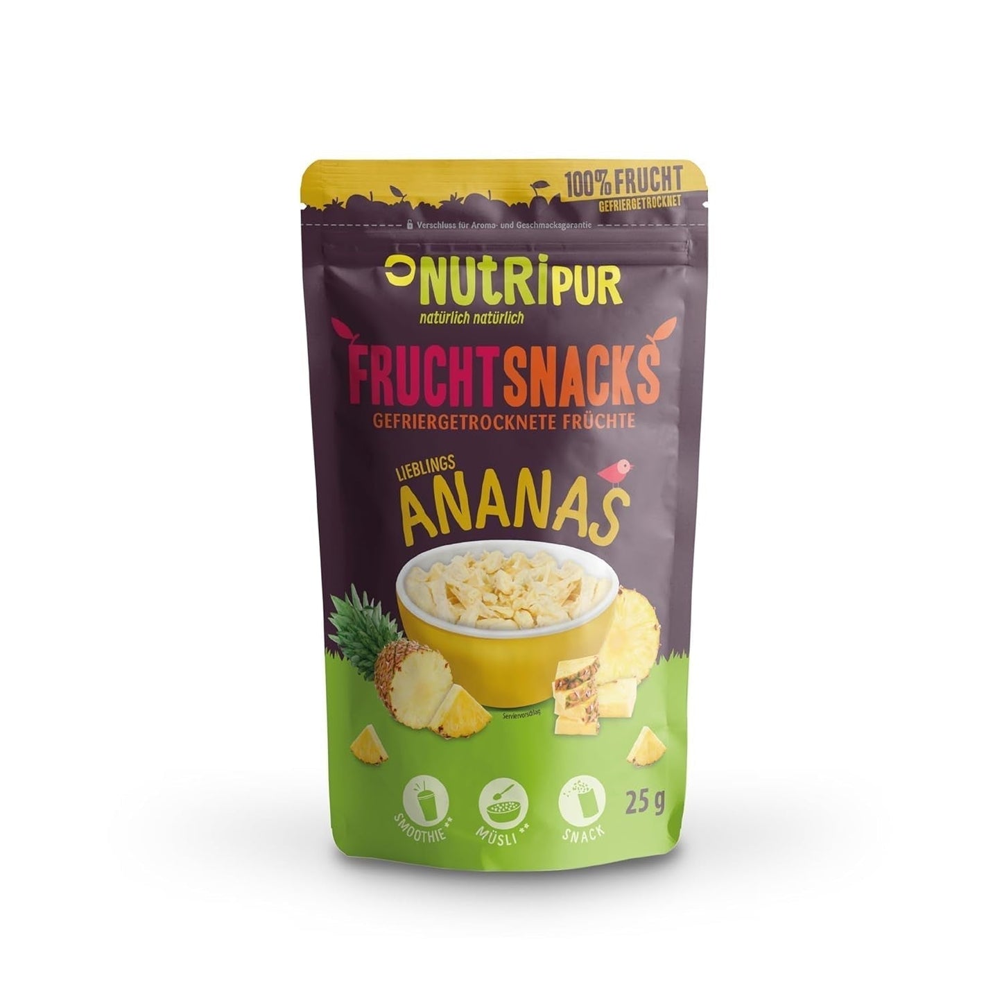 BITS frystorkad ananas 100g stora bitar för smoothie bowls, müsli, grötpålägg - frystorkad frukt utan tillsatt socker - torkad ananas - frukt från NutriPur Dehydrerade produkter Naty Shop Standardtitel