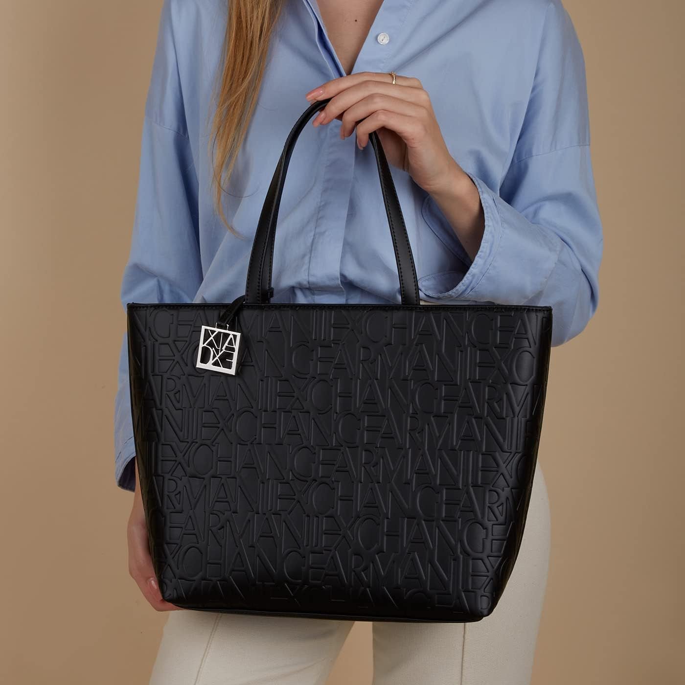 Armani Exchange Women's Liz - Open Medium Shopping-handväska, Nero Black, 28x11x40 cm (L x H D) EU Damväskor Naty Shop
