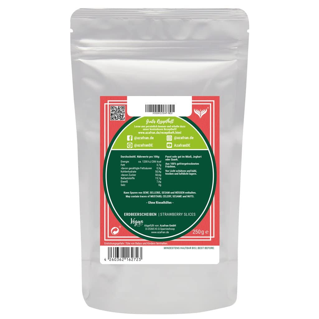 Azafran frystorkade jordgubbsskivor, naturliga torkade jordgubbar i skivor 250g Torkade produkter Naty Shop