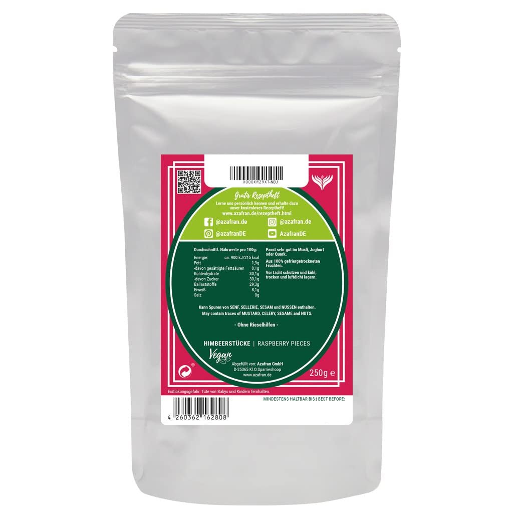Azafran hallon - frystorkade hallonbitar 250g Dehydrerade produkter Naty Shop