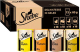 SHEBA Våtmat för katter - 72 påsar x 85 g - Fjäderfäsort i gelé - Våt kattmat - 1 stor förpackning