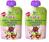biocentral BioKids Fruktpuré Äpple Banan Hallon Havre | 12 x 90g | Fruktigt mellanmål utan tillsatt socker | Vegansk (paket med 2)
