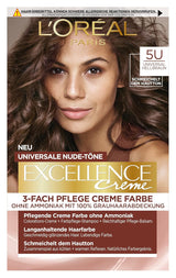L'Oréal Paris Permanent hårfärgning för varje hudton, färgning utan ammoniak, universella nakentoner med full täckning av grått hår, Excellence Creme, nr. 5U ljus kastanj (brun), 1 st Naty Shop hårfärgningsmedel