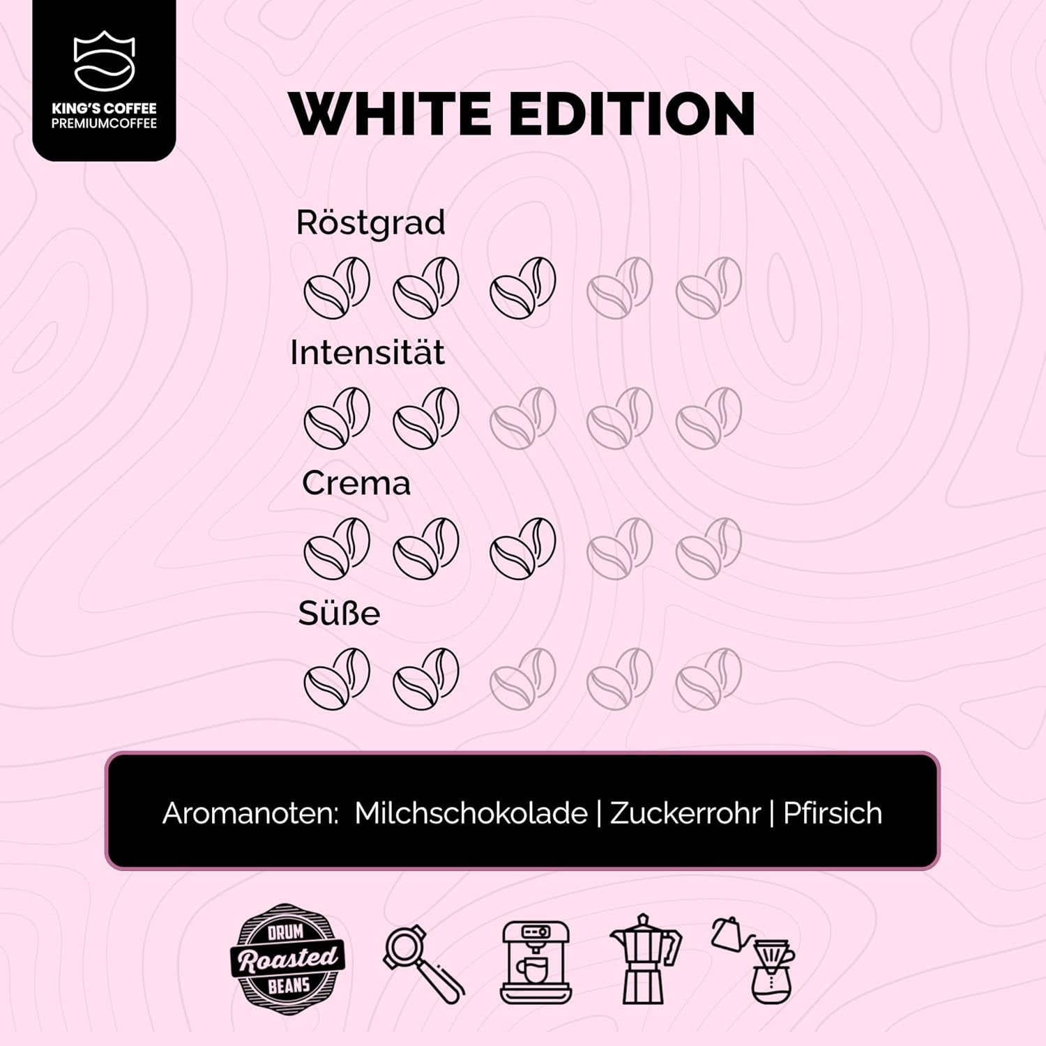 KING'S COFFEE - WHITE EDITION - lätt blandning 100% Arabica från Etiopien, Mexiko, Peru och Tanzania - liten sats rostning i Italien - hela espressobönor för portafiltermaskiner - 1 kg