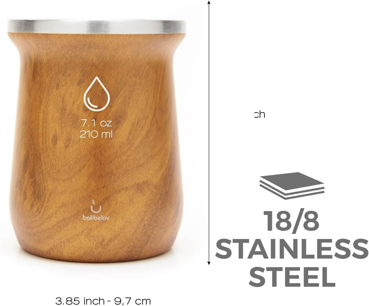 Yerba Mate balibetov teservis (Mate kopp) tillverkad av rostfritt stål med bombilla (halm) för mate, Lätt att rengöra och mycket hållbart Yerba Mate set (WOOD)