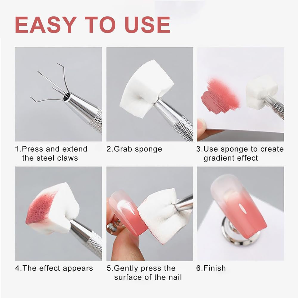 Nagelkunst Schwammpinsel,100 Stück Nail Art Schwämme Mit Metallgreifer,Nagels Zubehör Sponge,Nagel Pinsel,Maniküre Zubehör Für Nägel,Um Eine Varaudzen Von Gradient Nail Art Patterns Zu Ersetlen