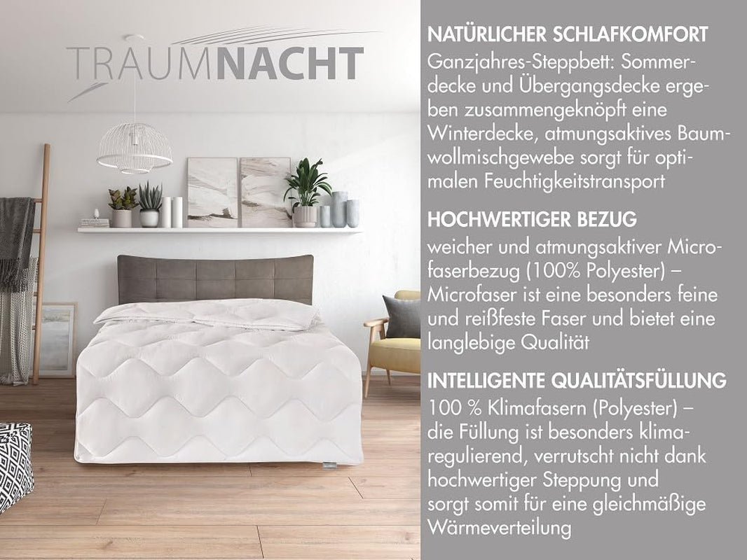 Traumnacht Cozy - Bäddset 4 säsonger, 1 X delbart täcke 135 X 200 Set och 1 X kudde 80 X 80 Cm, Ã-ko Tex certifierad, vit, utvecklad i Tyskland, (förpackning med 2) Täcken och täcken Naty Shop