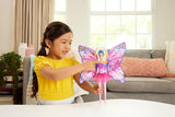 Barbie Dance And Flutter 2-i-1 dansare-till-fjäril transformationsdocka med öppningsbara vingar, lila hår, hårsmycken och avtagbar tutu, HXJ10 Naty Shop Dolls