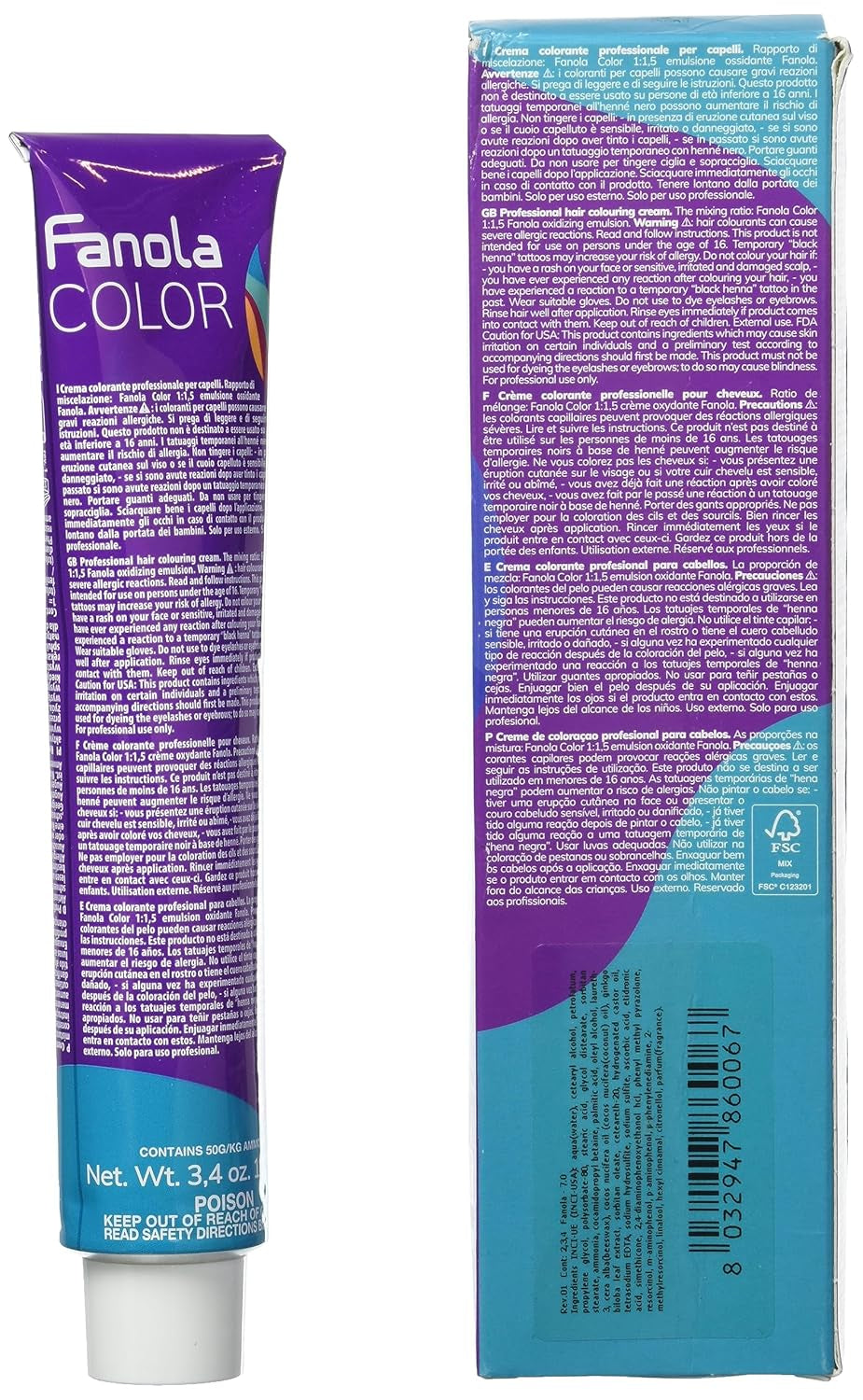 Fanola crema colore Färgkräm 7.0 Blond, 100 ml Hårfärgning Naty Shop