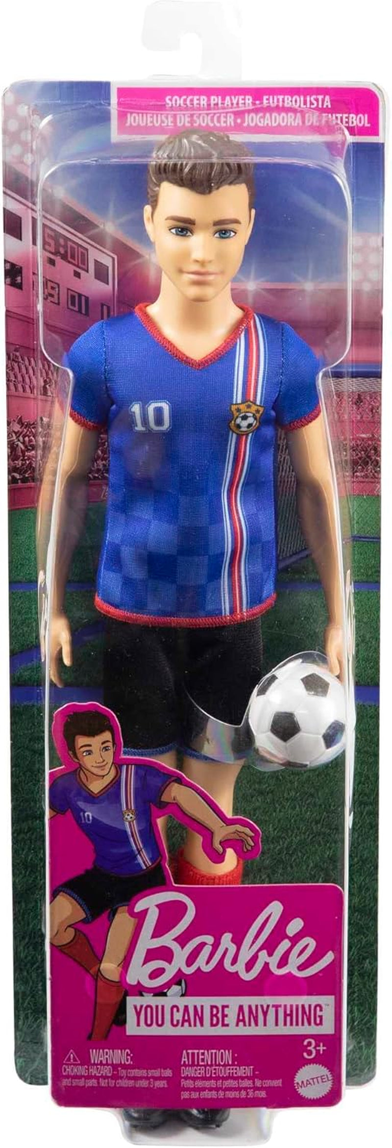 Barbie You Can Be Anything Series Ken Doll Fotbollsspelare Brunt Hår Ken Doll Blå T-shirt Fotboll 1X Ken Fotbollsspelare Doll Barnpresent 3 år gamla leksaker Hcn15 Naty Shop Dolls