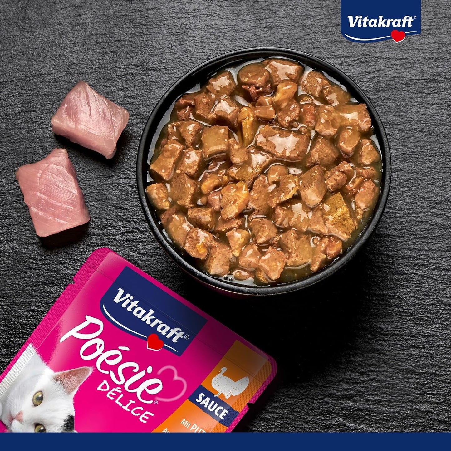 Vitakraft Poésie Délice, våt kattmat, kattmat i sås, med kalkon, bulkförpackning, utan tillsatt socker eller spannmål (23 x 85g)