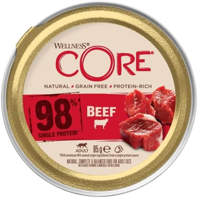 Wellness CORE 98% 12 x 85g, nötkött - våtfoder för katter, tjock paté, spannmålsfri, naturlig, hypoallergen, hög proteinhalt, hög halt av kött