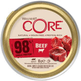 Wellness CORE 98% 12 x 85g, nötkött - våtfoder för katter, tjock paté, spannmålsfri, naturlig, hypoallergen, hög proteinhalt, hög halt av kött