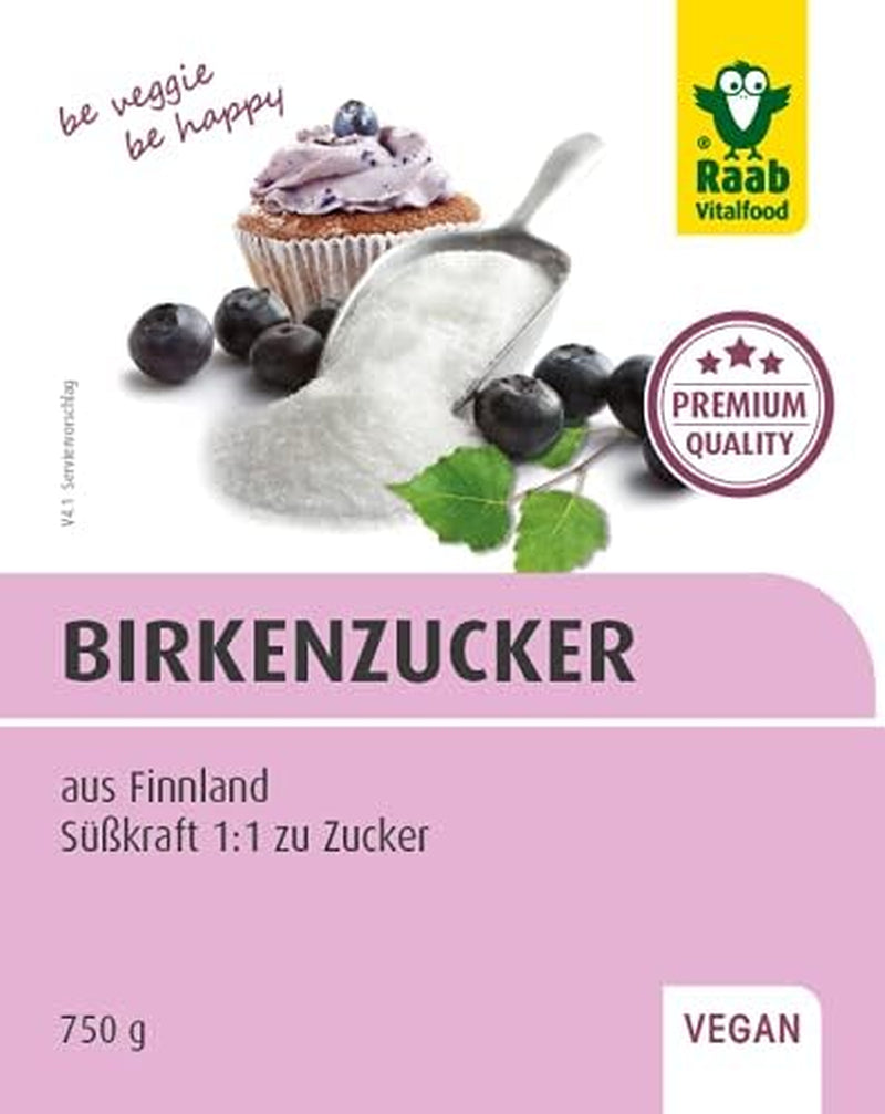 Raab Vitalfood Premium Birkenzucker, Xylit, Vegan, 1:1 Zucker-Alternative, Süßungsmittel, Zahnfreundlich, Vorratspack, 750 G Sweeteners Naty Shop