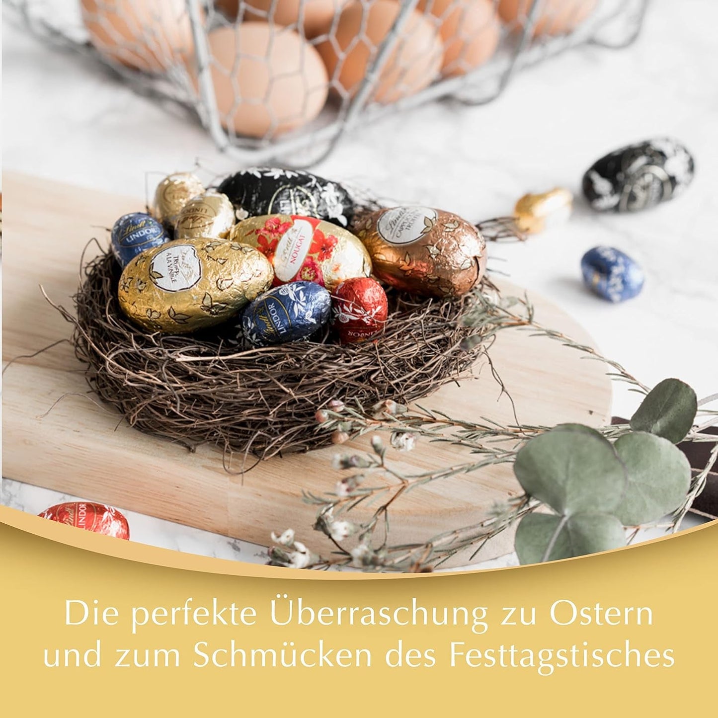 LINDOR ägg med Lindt choklad | 4 lådor à 450 g vardera | LINDOR-ägg med smält-i-munnen mjölkchoklad, vit, mörk och hasselnötsfyllning | Påskchoklad | Gåva av choklad | Påskägg | Choklad ägg