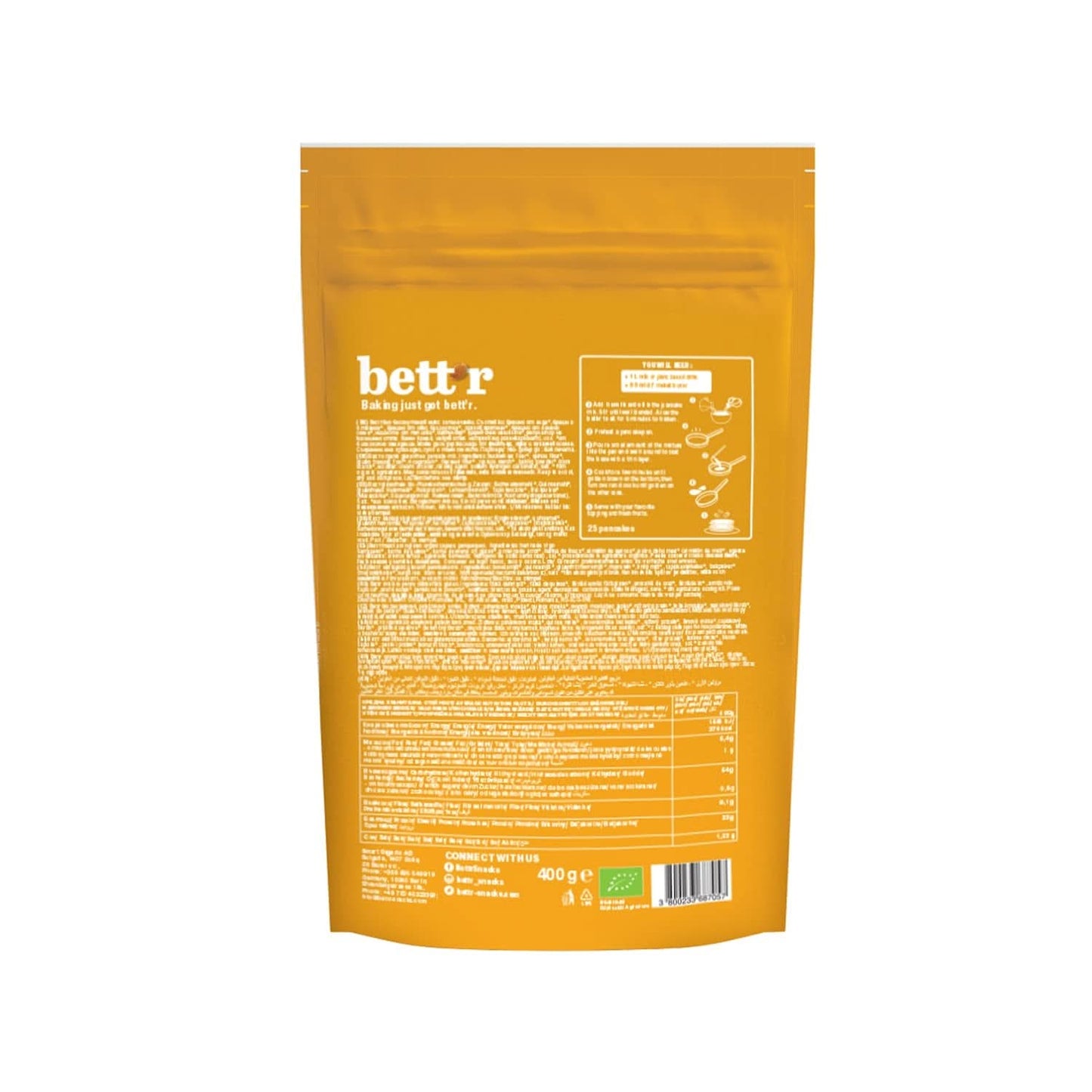 Bett'R Pancake Mix, ekologisk, vegansk och glutenfri bakmix, 6 x 400 gram Kitchen Naty Shop