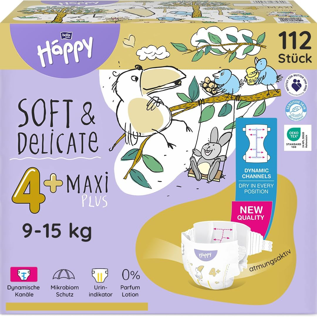 Bella Baby Happy Premiumblöjor, storlek 6, Junior Extra, 15+ kg, 96 st, DERMATEST och OEKO-TEX Seal, Babyblöjor för engångsbruk