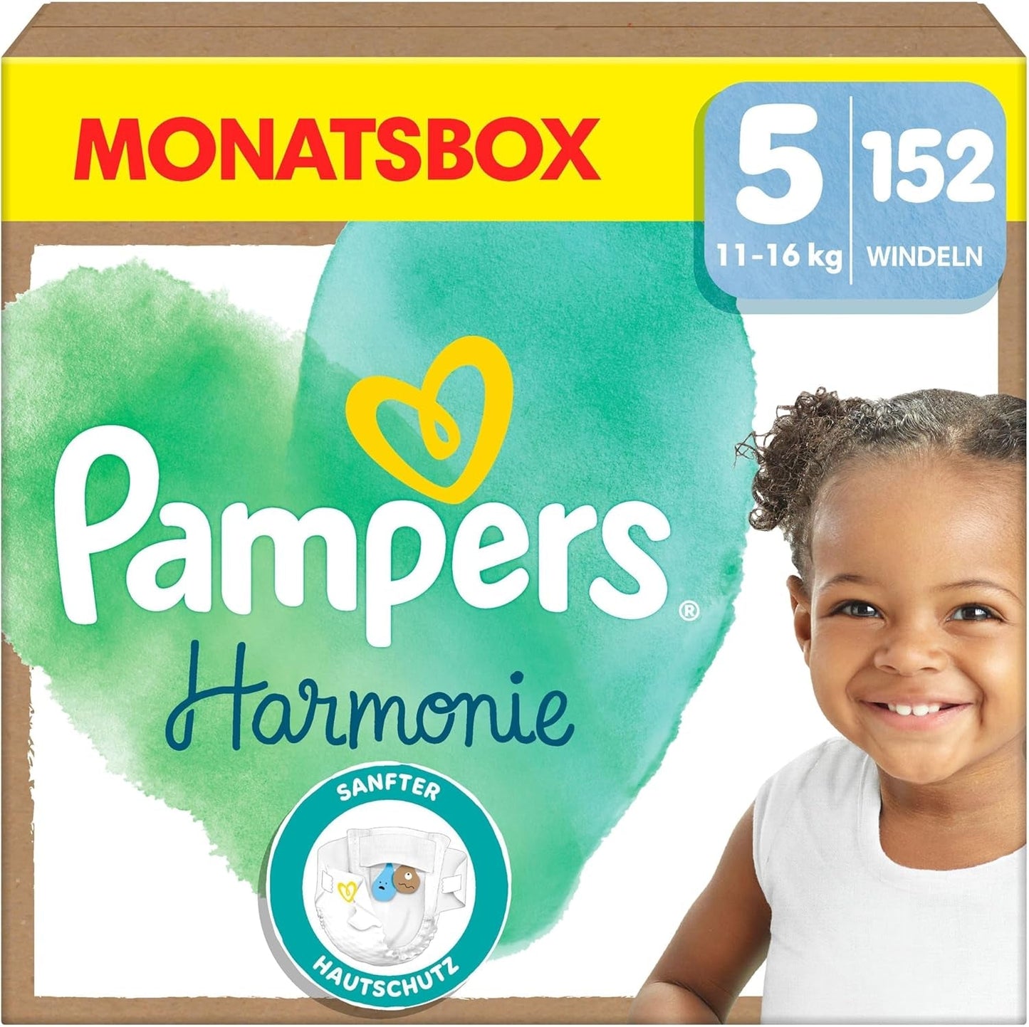 Pampers Harmony blöjor storlek 4, 174 blöjor, 9 kg-14 kg, skonsamt hudskydd med 100 % Pampers skydd