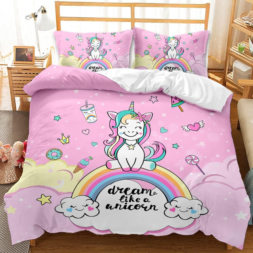 Sängkläder för tjejer, Unicorn, 2 örngott Sängkläder - barn Naty Shop Unicorn Pink (modell 1) 135×200 Cm