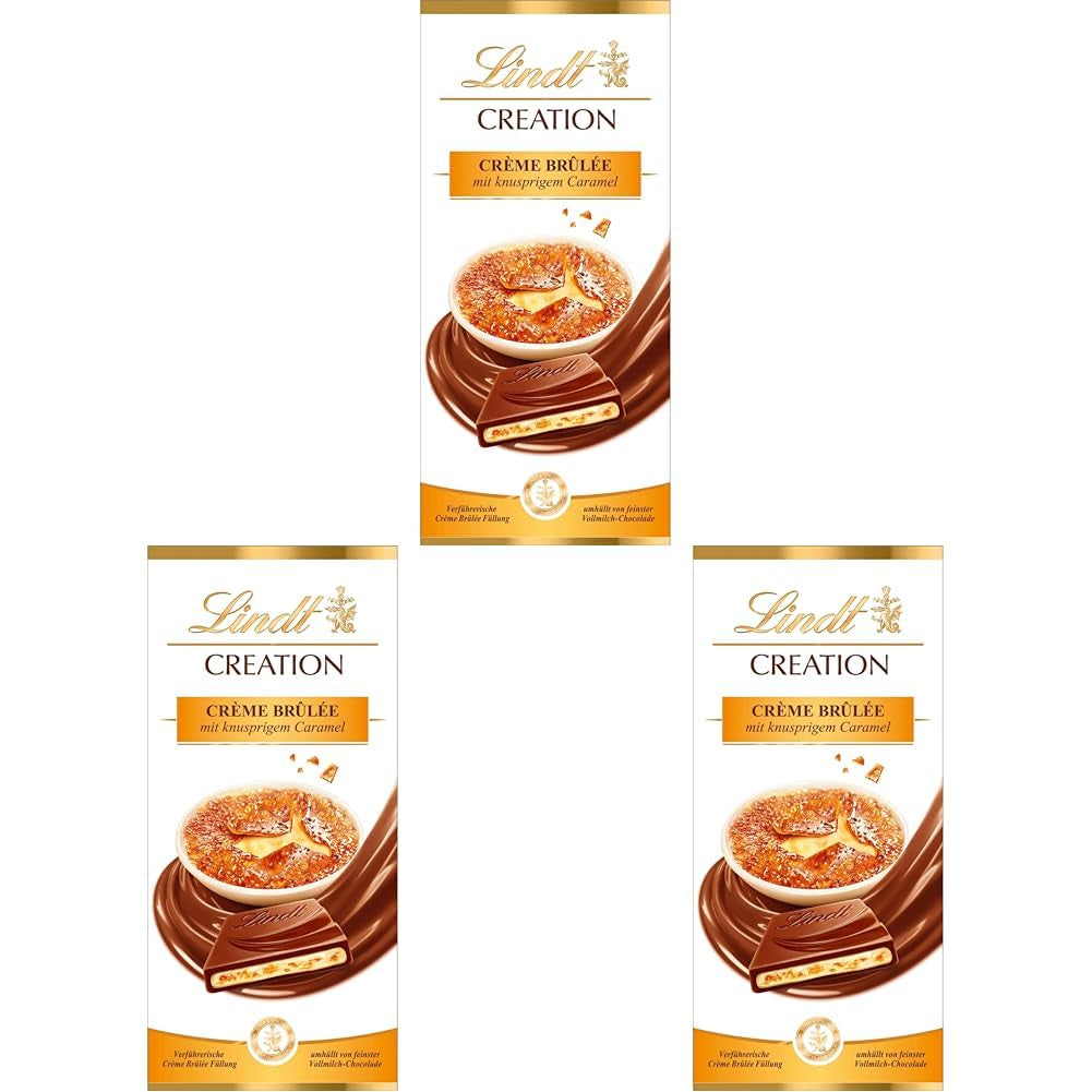 Bar Crème Brûlée Lindt Chocolate Creation | Crème Brûlée fyllning med krispig kola, toppad med den finaste mjölkchokladen | Chokladkaka | Chokladpresent, 150g