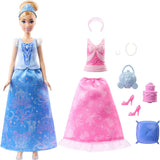 Mattel Disney Princess Toys Cinderella modedocka med 2 outfits, 9 accessoarer, 2 toppar med clips och 2 kjolar. 2 i 1 berättelser inspirerade av Disney-filmen, JCR95
