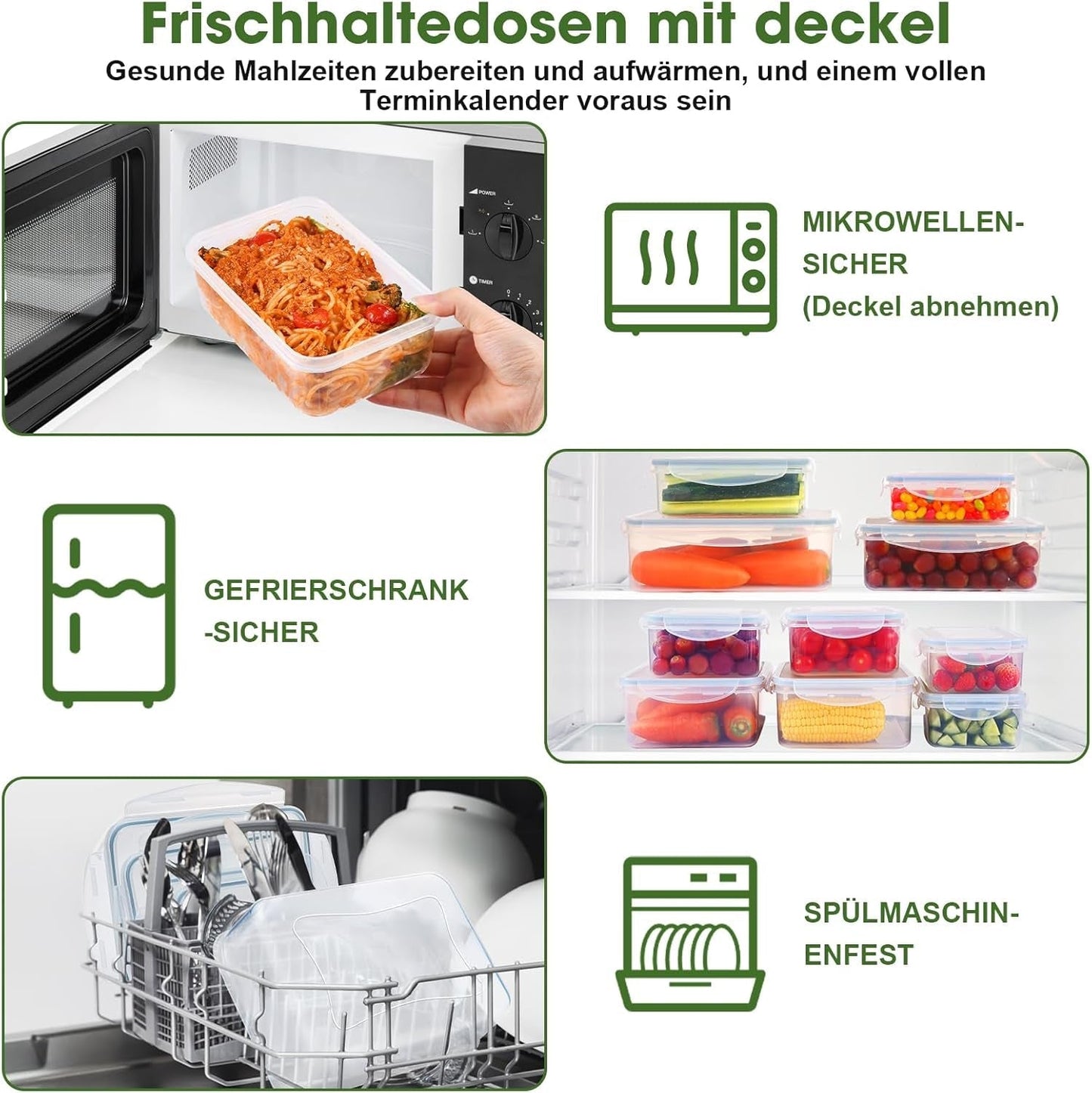 YASHE Matförvaringsburk med lock, 12-delad plastförvaringsburksats, BPA-fri, 100 % läckagesäker, stapelbar, klara matförvaringslådor Naty Shop