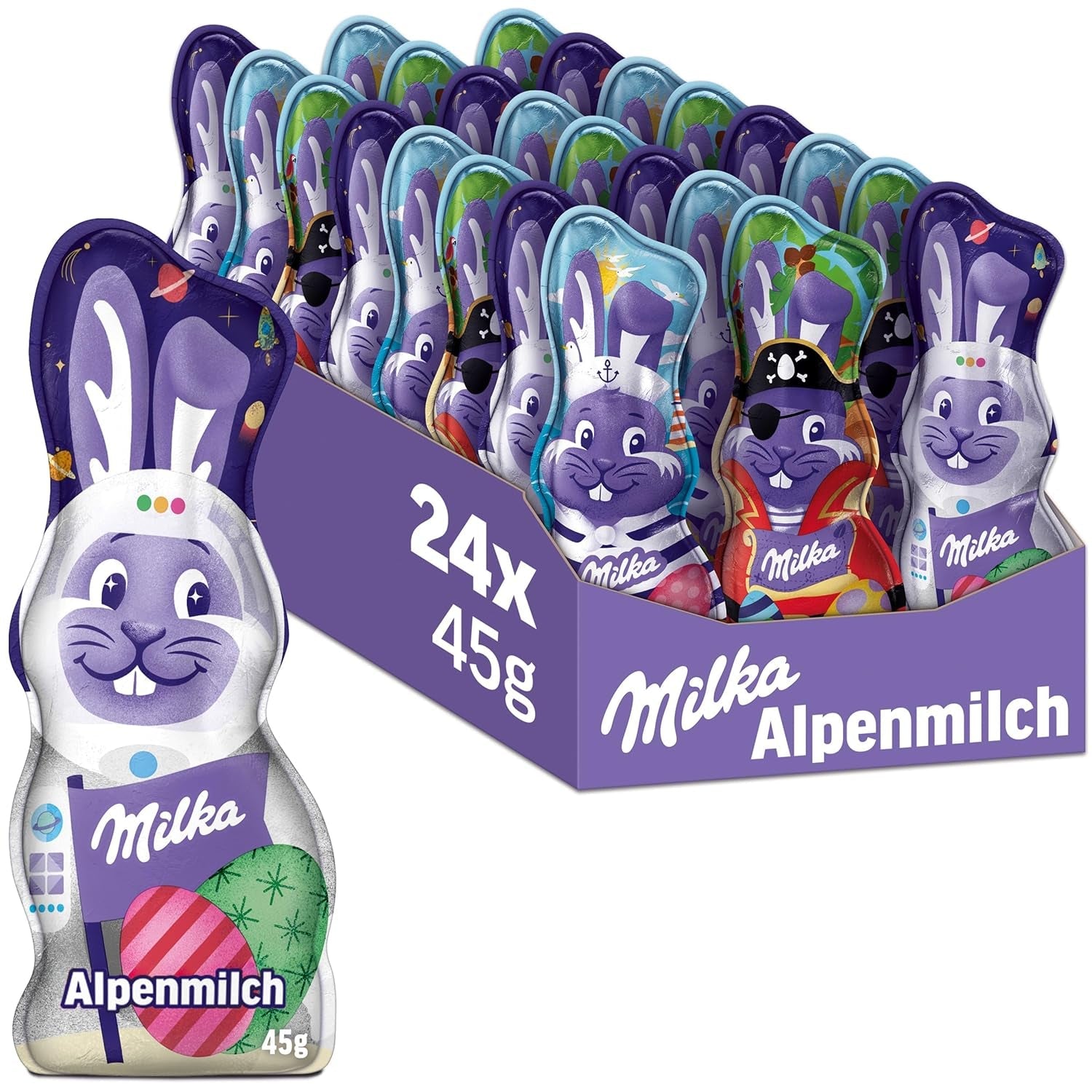 Milka Smiling Bunny Alpine Milk Design Edition - Påskchoklad med 3 olika mönster - 24 x 45g