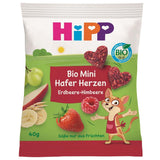 HiPP Mini Jordgubbs-hallonhavrehjärtan (12 x 40g), från 1 år, ekologisk hjärtformad snackbar, rik på spannmål och fibrer, sötad endast från frukt, av bästa ekologiska kvalitet
