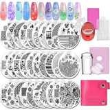Biutee Nagelstämpel 30 delar Nagelstämpel Set Nagelmall Nagelstämpling Djur Blommor Bilder Nagelstämpelplatta med 2 stämplar 2 skrapor Nageldesign Tillbehör Fransk nagelstämpel