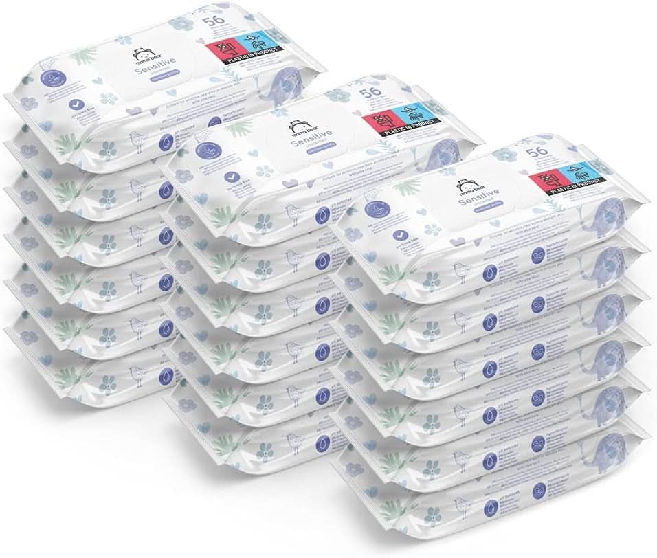 Naty Shop Mama Bear Sensitive babyservetter, oparfymerade 56 delar (förpackning med 18)