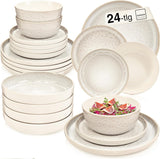 SÄNGER Key West | Stengods servisset 24-delat mattallrik set för 6 6 middagstallrikar spannmålsskålar Desserttallrikar Pasta skålar Cream serviser med sandig textur | VÄRDESAMLING