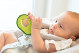 Nuby - Avokado-bitring - Silikon- och träbitringleksak - Roterande träkärna - Bandleksak för spädbarn och småbarn - Bindningshjälp - BPA-fri - 6+ månader